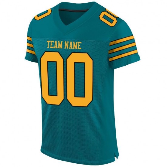 Custom Teal Gold-Black Mesh Authentic Football Jersey Custom Teal Gold-Black Mesh Authentic Football Jersey