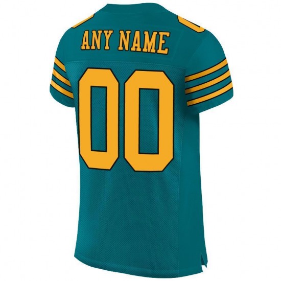 Custom Teal Gold-Black Mesh Authentic Football Jersey Custom Teal Gold-Black Mesh Authentic Football Jersey