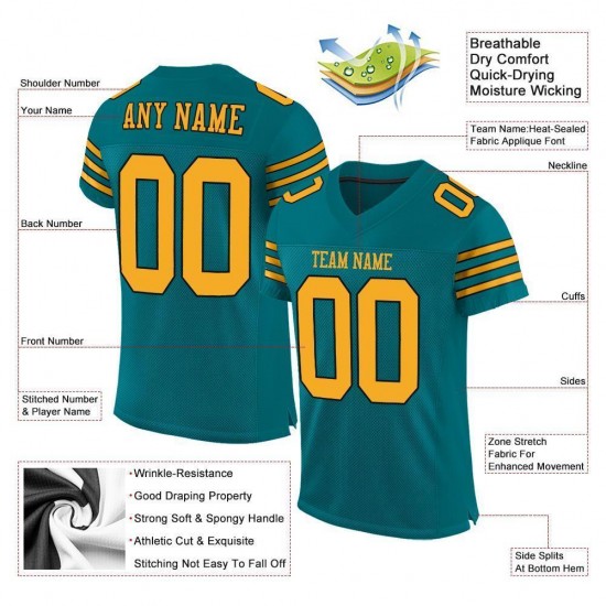 Custom Teal Gold-Black Mesh Authentic Football Jersey Custom Teal Gold-Black Mesh Authentic Football Jersey