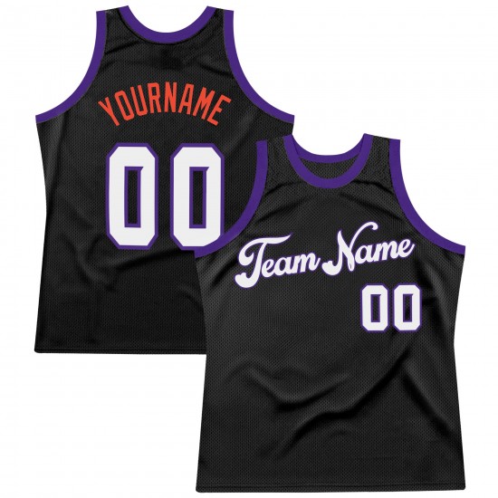 Custom Black White-Purple Authentic Throwback Basketball Jersey Custom Black White-Purple Authentic Throwback Basketball Jersey