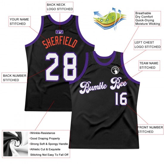 Custom Black White-Purple Authentic Throwback Basketball Jersey Custom Black White-Purple Authentic Throwback Basketball Jersey