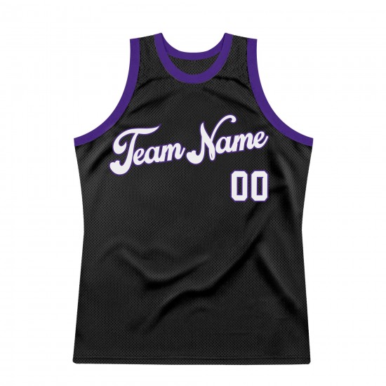 Custom Black White-Purple Authentic Throwback Basketball Jersey Custom Black White-Purple Authentic Throwback Basketball Jersey