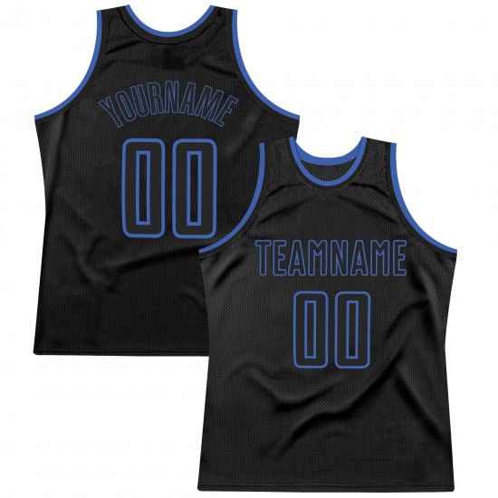 Custom Black Black-Blue Authentic Throwback Basketball Jersey Custom Black Black-Blue Authentic Throwback Basketball Jersey