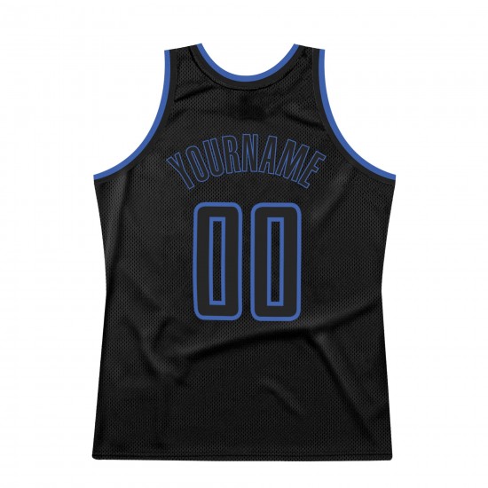 Custom Black Black-Blue Authentic Throwback Basketball Jersey Custom Black Black-Blue Authentic Throwback Basketball Jersey