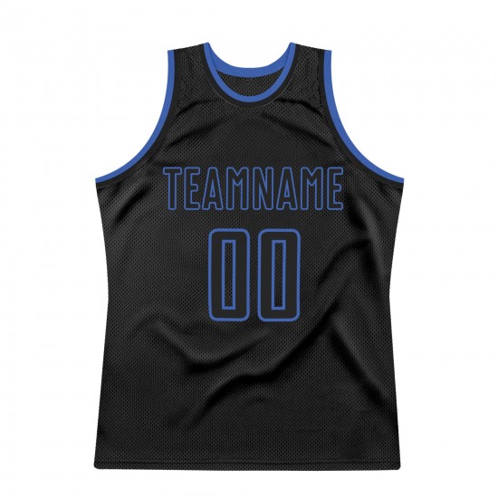 Custom Black Black-Blue Authentic Throwback Basketball Jersey Custom Black Black-Blue Authentic Throwback Basketball Jersey