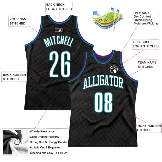 Custom Black White-Teal Authentic Throwback Basketball Jersey Custom Black White-Teal Authentic Throwback Basketball Jersey