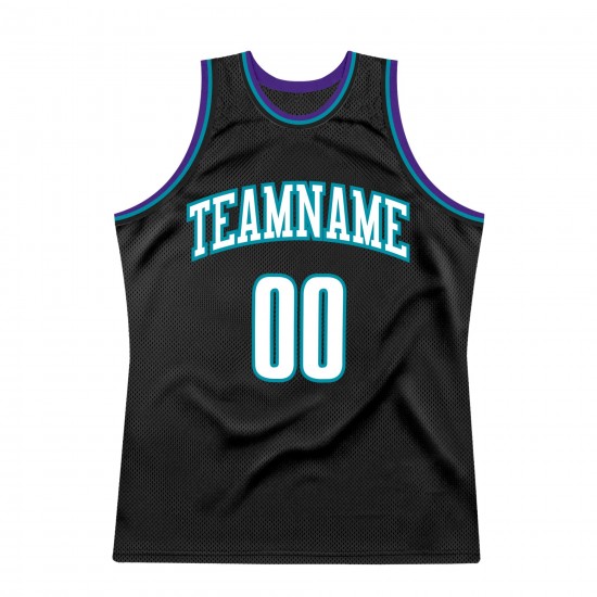 Custom Black White-Teal Authentic Throwback Basketball Jersey Custom Black White-Teal Authentic Throwback Basketball Jersey
