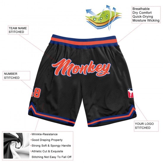 Custom Black Orange-Royal Authentic Throwback Basketball Shorts Custom Black Orange-Royal Authentic Throwback Basketball Shorts