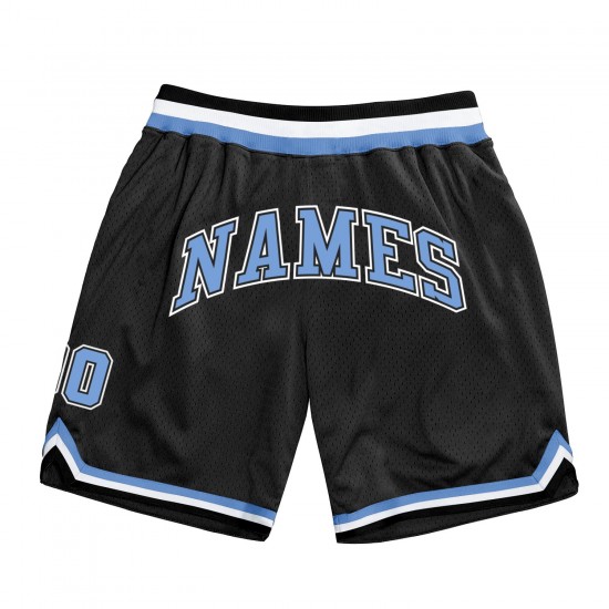 Custom Black Light Blue-White Authentic Throwback Basketball Shorts Custom Black Light Blue-White Authentic Throwback Basketball Shorts