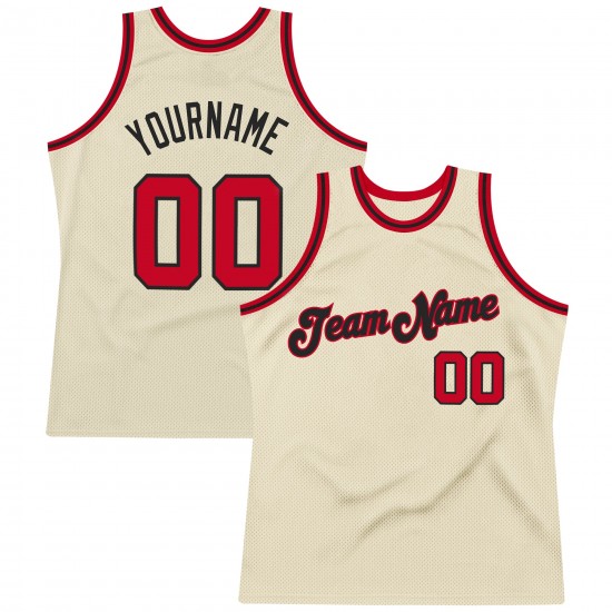 Custom Cream Red-Black Authentic Throwback Basketball Jersey Custom Cream Red-Black Authentic Throwback Basketball Jersey