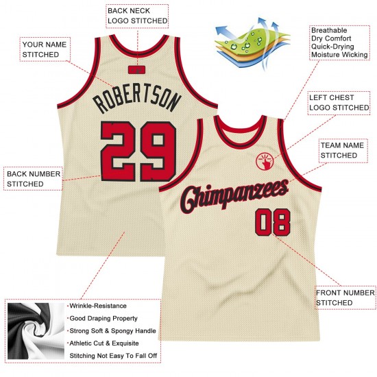 Custom Cream Red-Black Authentic Throwback Basketball Jersey Custom Cream Red-Black Authentic Throwback Basketball Jersey