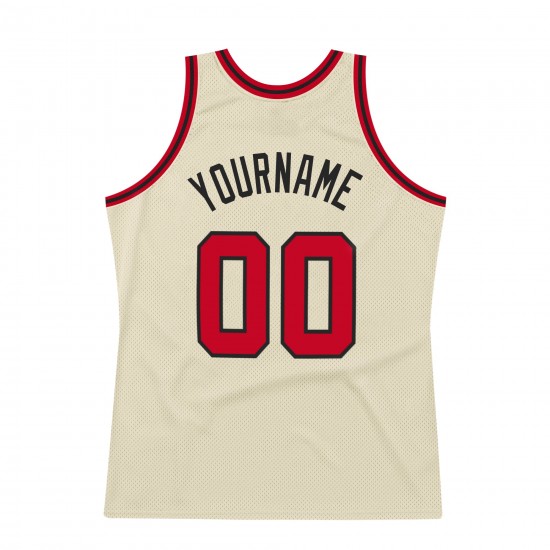 Custom Cream Red-Black Authentic Throwback Basketball Jersey Custom Cream Red-Black Authentic Throwback Basketball Jersey