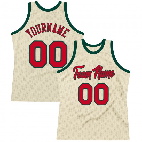 Custom Cream Red-Hunter Green Authentic Throwback Basketball Jersey Custom Cream Red-Hunter Green Authentic Throwback Basketball Jersey
