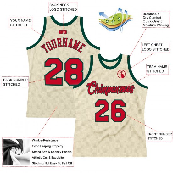 Custom Cream Red-Hunter Green Authentic Throwback Basketball Jersey Custom Cream Red-Hunter Green Authentic Throwback Basketball Jersey