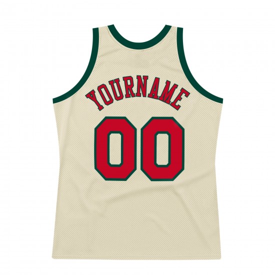 Custom Cream Red-Hunter Green Authentic Throwback Basketball Jersey Custom Cream Red-Hunter Green Authentic Throwback Basketball Jersey