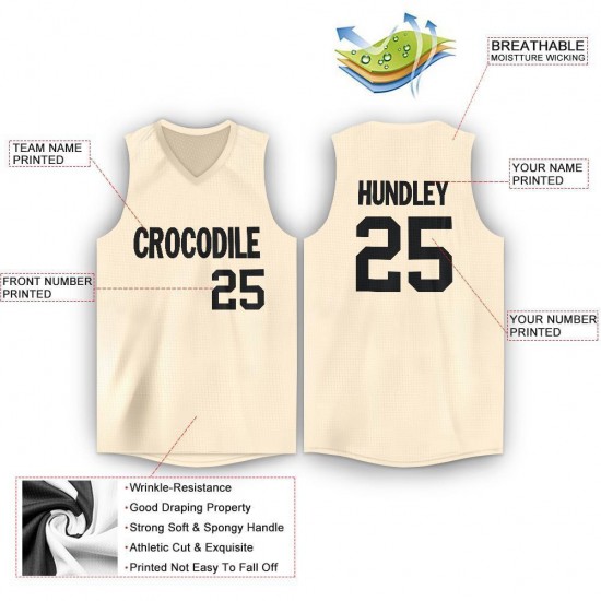 Custom Cream Black V-Neck Basketball Jersey Custom Cream Black V-Neck Basketball Jersey
