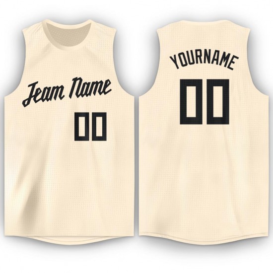 Custom Cream Black Round Neck Basketball Jersey Custom Cream Black Round Neck Basketball Jersey