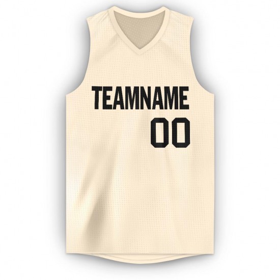 Custom Cream Black V-Neck Basketball Jersey Custom Cream Black V-Neck Basketball Jersey