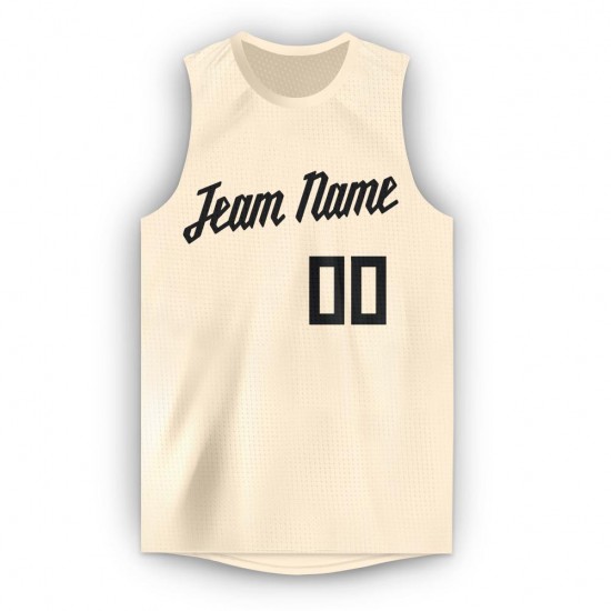 Custom Cream Black Round Neck Basketball Jersey Custom Cream Black Round Neck Basketball Jersey