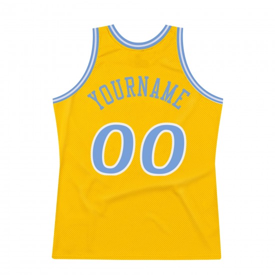 Custom Gold Light Blue-White Authentic Throwback Basketball Jersey