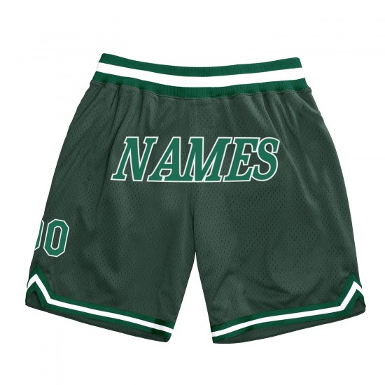 Custom Hunter Green Kelly Green-White Authentic Throwback Basketball Shorts Custom Hunter Green Kelly Green-White Authentic Throwback Basketball Shorts