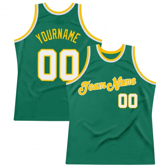Custom Kelly Green White-Gold Authentic Throwback Basketball Jersey Custom Kelly Green White-Gold Authentic Throwback Basketball Jersey