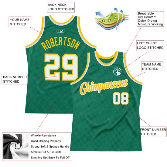 Custom Kelly Green White-Gold Authentic Throwback Basketball Jersey Custom Kelly Green White-Gold Authentic Throwback Basketball Jersey
