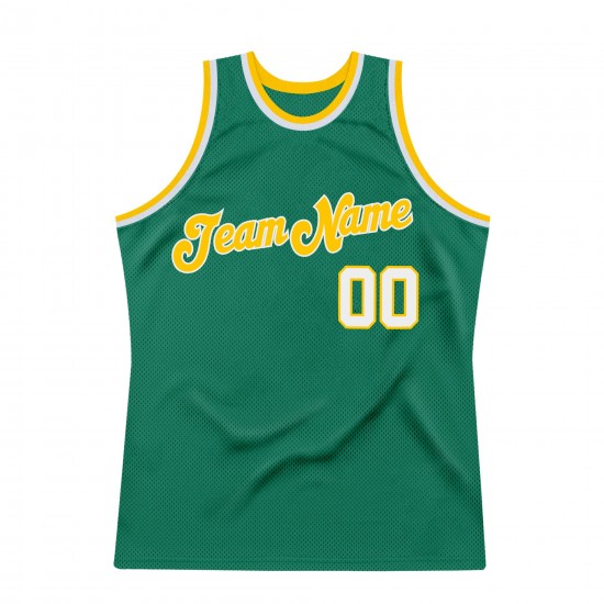 Custom Kelly Green White-Gold Authentic Throwback Basketball Jersey Custom Kelly Green White-Gold Authentic Throwback Basketball Jersey