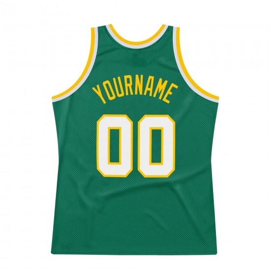 Custom Kelly Green White-Gold Authentic Throwback Basketball Jersey Custom Kelly Green White-Gold Authentic Throwback Basketball Jersey