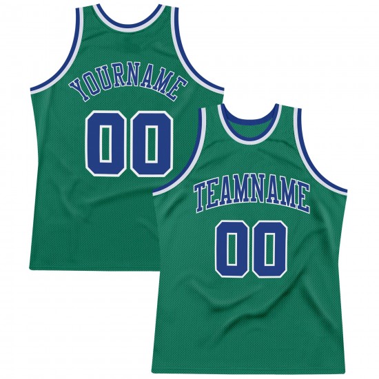 Custom Kelly Green Royal-White Authentic Throwback Basketball Jersey Custom Kelly Green Royal-White Authentic Throwback Basketball Jersey