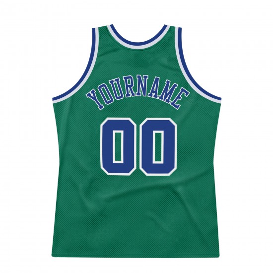 Custom Kelly Green Royal-White Authentic Throwback Basketball Jersey Custom Kelly Green Royal-White Authentic Throwback Basketball Jersey