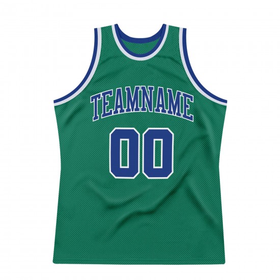 Custom Kelly Green Royal-White Authentic Throwback Basketball Jersey Custom Kelly Green Royal-White Authentic Throwback Basketball Jersey