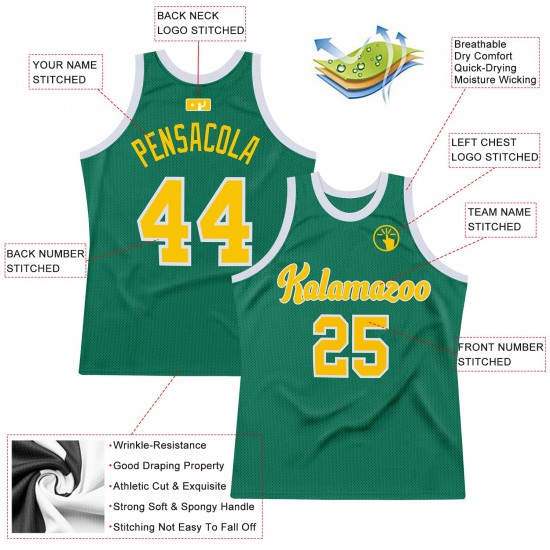 Custom Kelly Green Gold-White Authentic Throwback Basketball Jersey Custom Kelly Green Gold-White Authentic Throwback Basketball Jersey