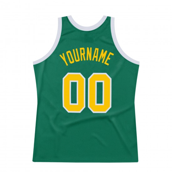 Custom Kelly Green Gold-White Authentic Throwback Basketball Jersey Custom Kelly Green Gold-White Authentic Throwback Basketball Jersey
