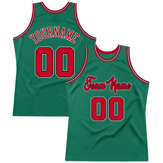 Custom Kelly Green Red-Black Authentic Throwback Basketball Jersey Custom Kelly Green Red-Black Authentic Throwback Basketball Jersey