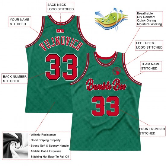 Custom Kelly Green Red-Black Authentic Throwback Basketball Jersey Custom Kelly Green Red-Black Authentic Throwback Basketball Jersey