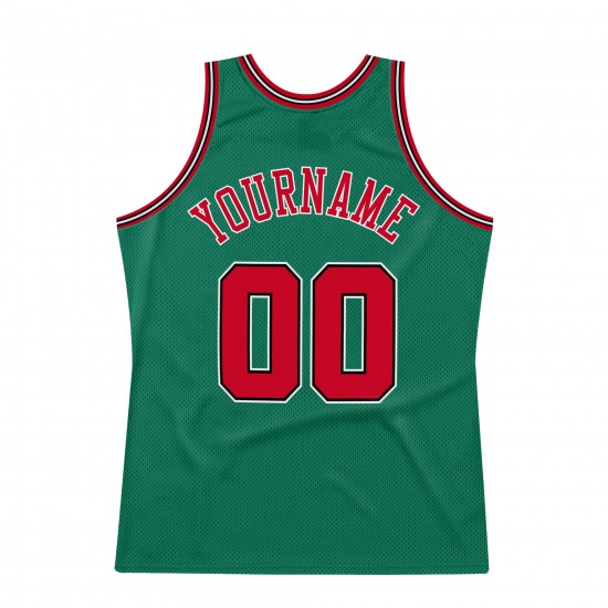 Custom Kelly Green Red-Black Authentic Throwback Basketball Jersey Custom Kelly Green Red-Black Authentic Throwback Basketball Jersey