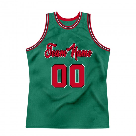 Custom Kelly Green Red-Black Authentic Throwback Basketball Jersey Custom Kelly Green Red-Black Authentic Throwback Basketball Jersey
