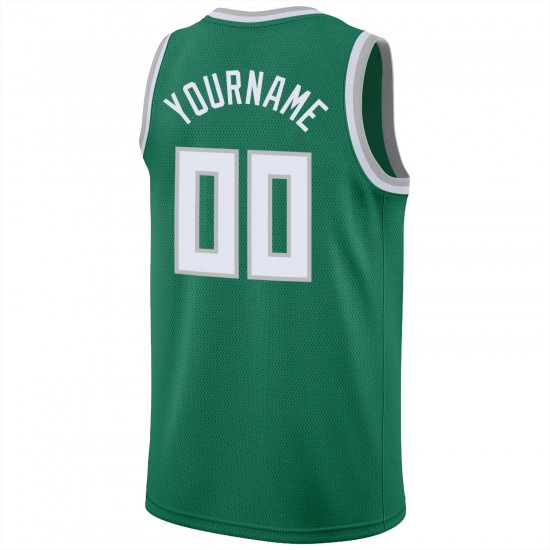 Custom Kelly Green White-Silver Gray Round Neck Rib-Knit Basketball Jersey Custom Kelly Green White-Silver Gray Round Neck Rib-Knit Basketball Jersey