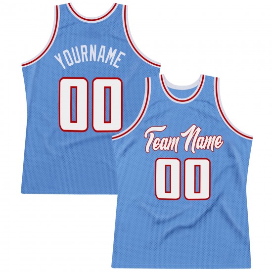 Custom Light Blue White-Red Authentic Throwback Basketball Jersey Custom Light Blue White-Red Authentic Throwback Basketball Jersey