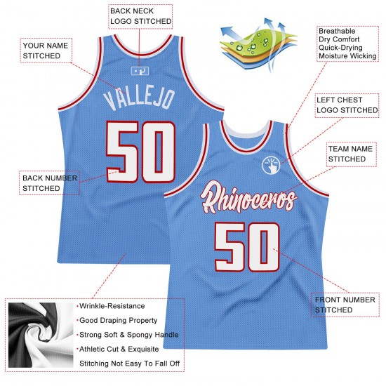 Custom Light Blue White-Red Authentic Throwback Basketball Jersey Custom Light Blue White-Red Authentic Throwback Basketball Jersey