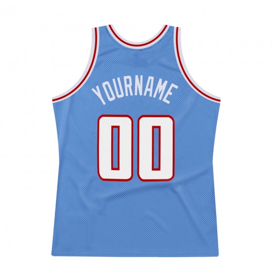 Custom Light Blue White-Red Authentic Throwback Basketball Jersey Custom Light Blue White-Red Authentic Throwback Basketball Jersey