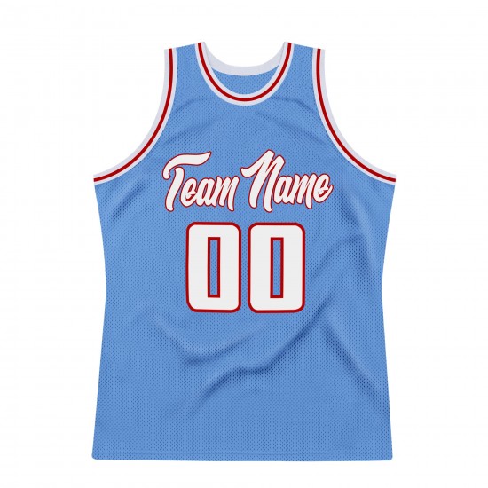 Custom Light Blue White-Red Authentic Throwback Basketball Jersey Custom Light Blue White-Red Authentic Throwback Basketball Jersey