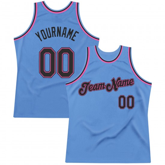 Custom Light Blue Black-Pink Authentic Throwback Basketball Jersey Custom Light Blue Black-Pink Authentic Throwback Basketball Jersey