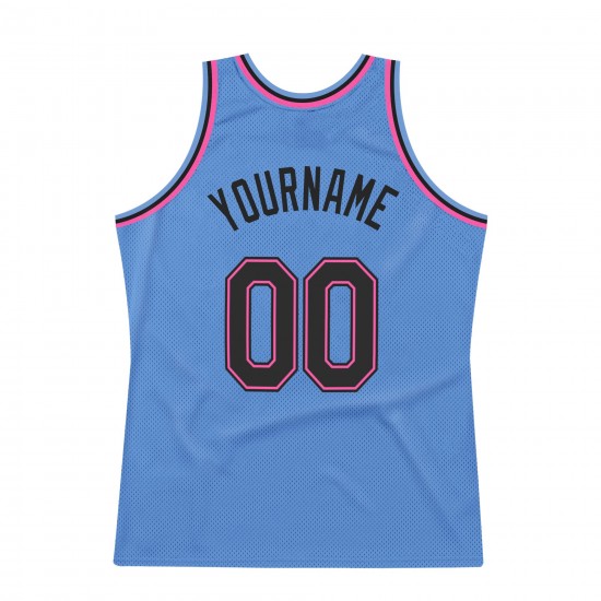 Custom Light Blue Black-Pink Authentic Throwback Basketball Jersey Custom Light Blue Black-Pink Authentic Throwback Basketball Jersey