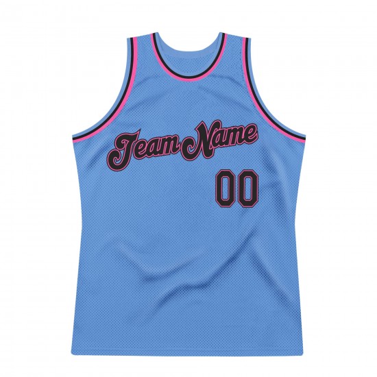Custom Light Blue Black-Pink Authentic Throwback Basketball Jersey Custom Light Blue Black-Pink Authentic Throwback Basketball Jersey