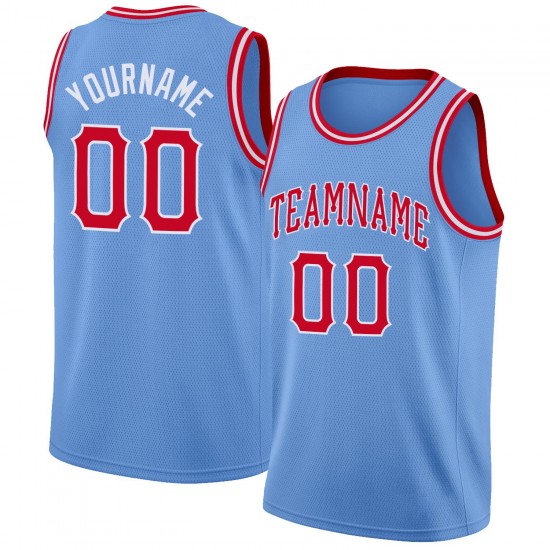 Custom Light Blue Red-White Round Neck Rib-Knit Basketball Jersey Custom Light Blue Red-White Round Neck Rib-Knit Basketball Jersey