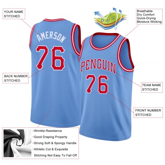 Custom Light Blue Red-White Round Neck Rib-Knit Basketball Jersey Custom Light Blue Red-White Round Neck Rib-Knit Basketball Jersey