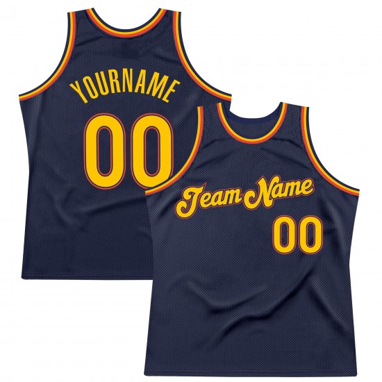 Custom Navy Gold-Orange Authentic Throwback Basketball Jersey Custom Navy Gold-Orange Authentic Throwback Basketball Jersey