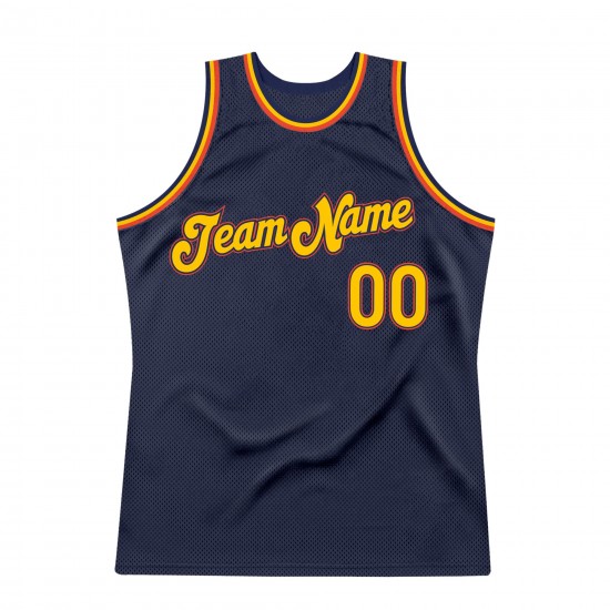 Custom Navy Gold-Orange Authentic Throwback Basketball Jersey Custom Navy Gold-Orange Authentic Throwback Basketball Jersey